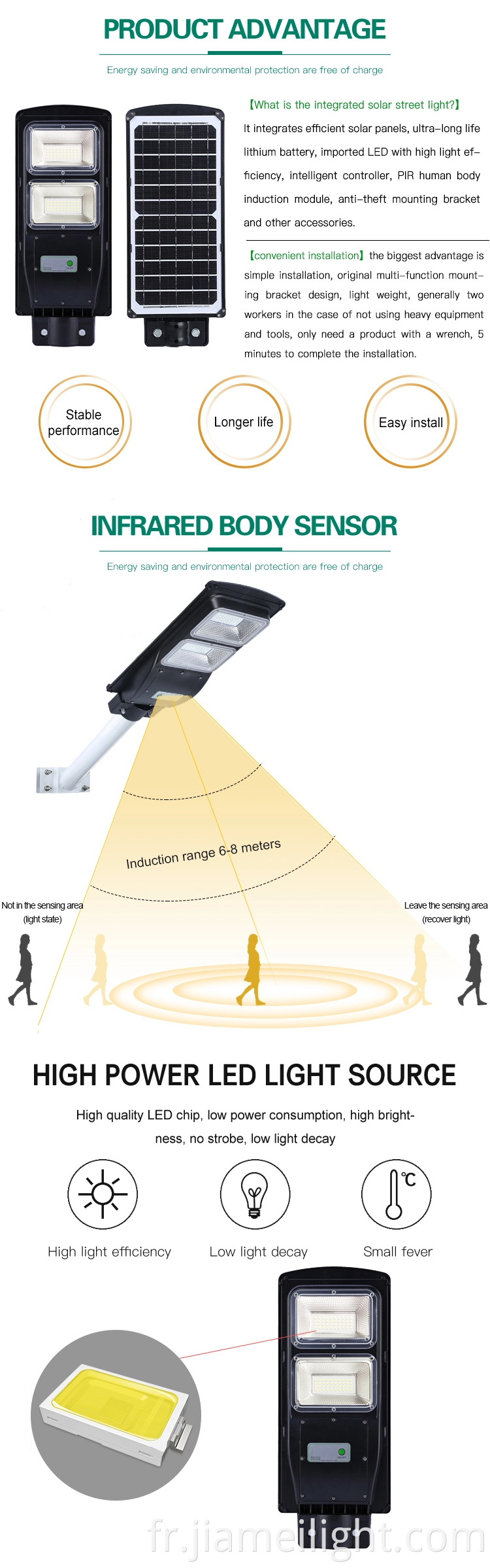 Économie d'énergie en gros de la lampe de rue du jardin imperméable 20W 40W 60W All in One Solar LED Street Light